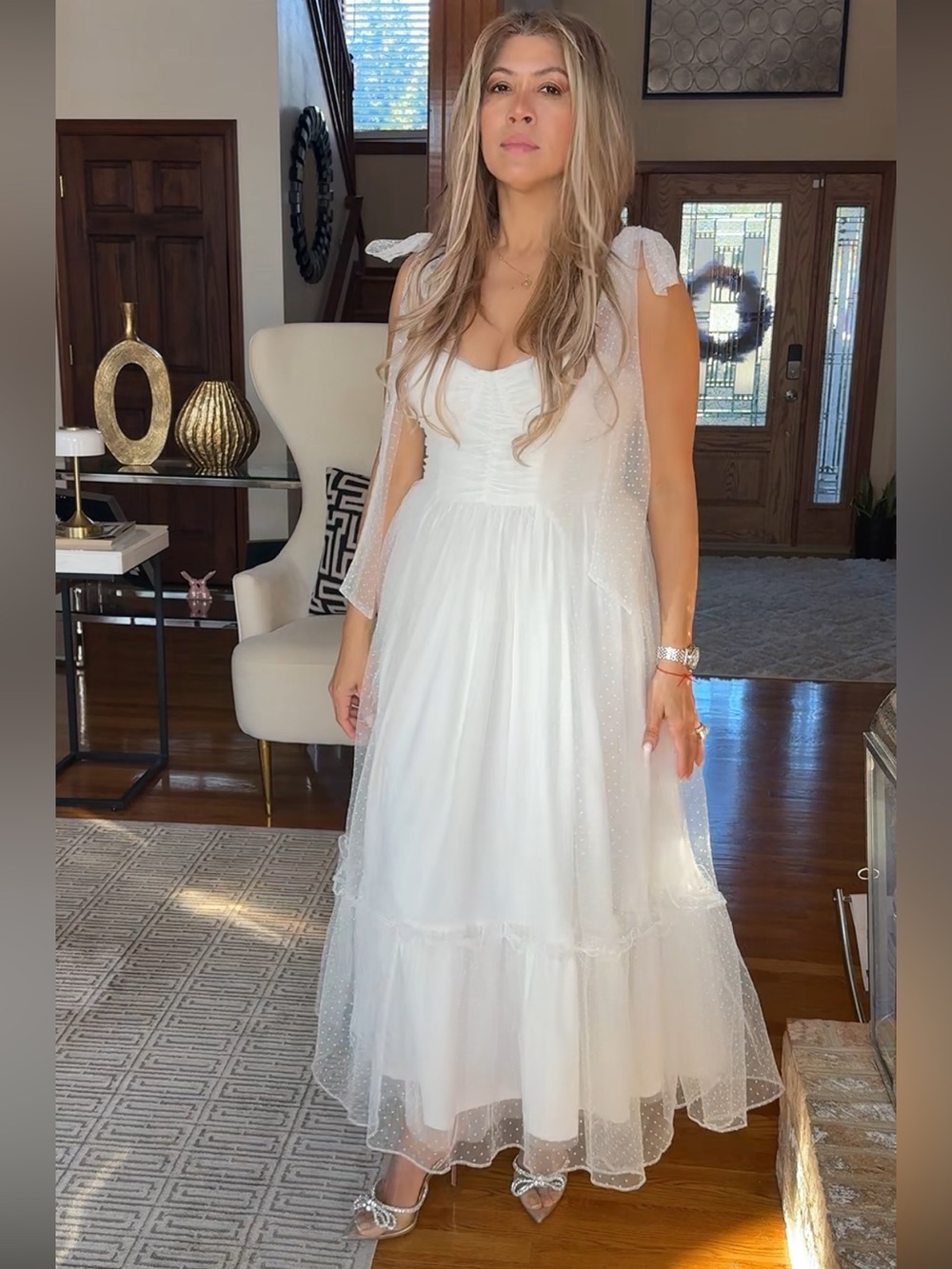 Petal & Pup Pastel White Maxi Dress with Tie Straps - Picture 10 of 12
